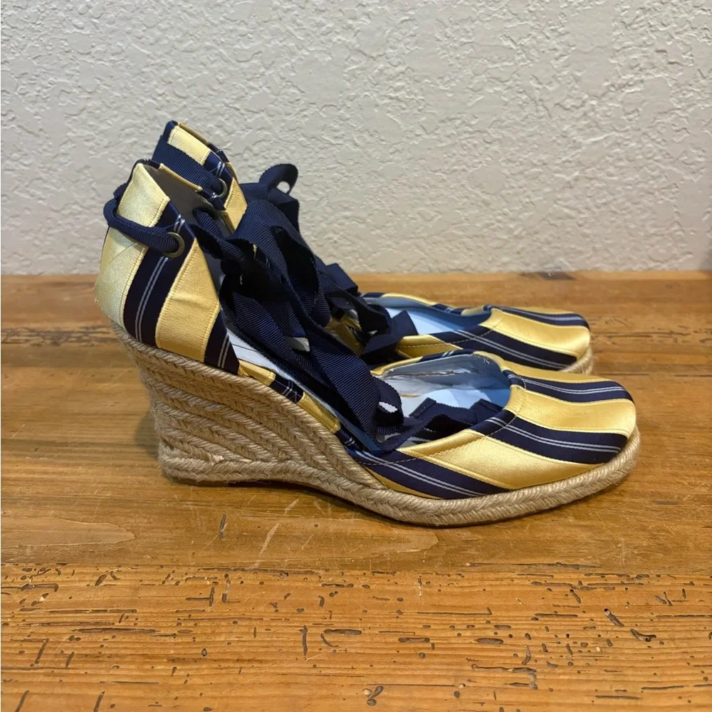 VTG Y2K RARE Satin Pinstripe Yellow Lace up Nine West Espadrilles Coquette